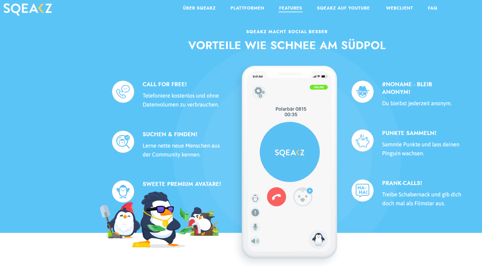 Sqeakz App Oberfläche – moderne Basechat-Alternative mit Avataren